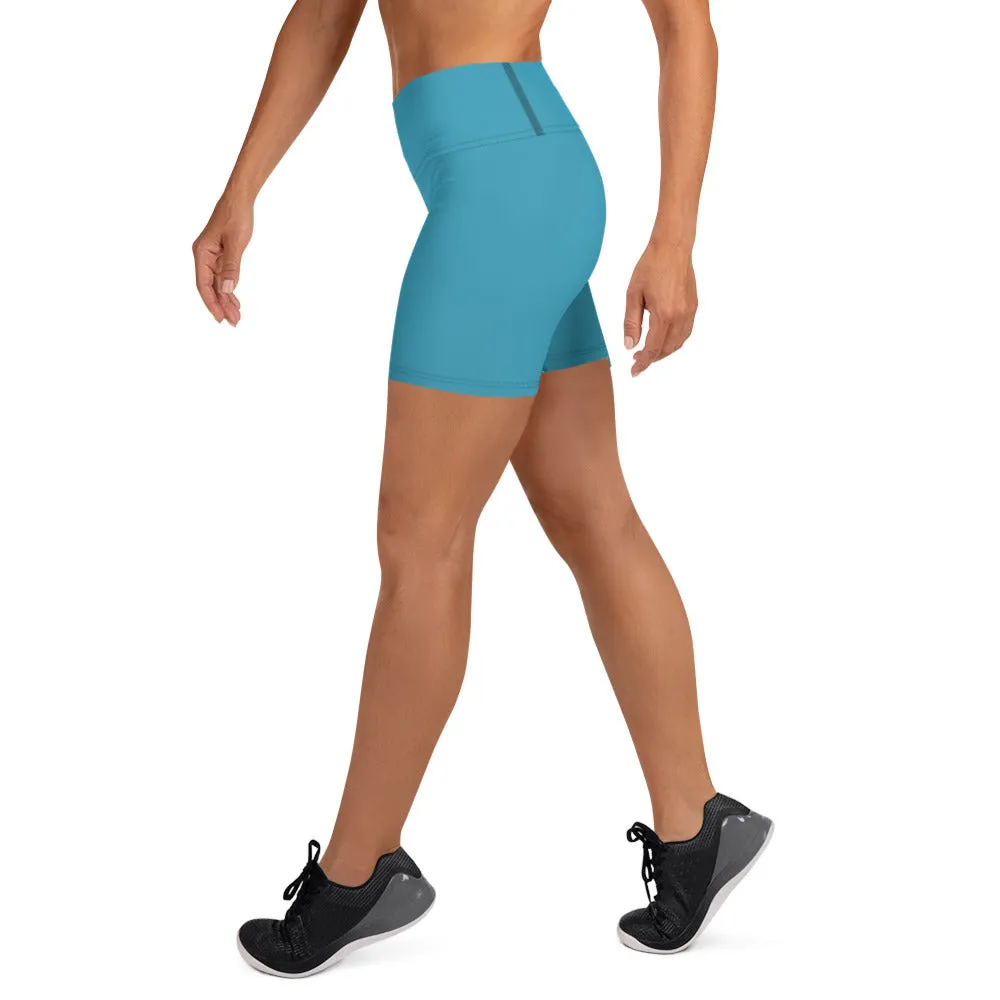 Blue Women's Yoga Shorts, Solid Color Modern Best Ladies Elastic Tights-Made in USA/EU