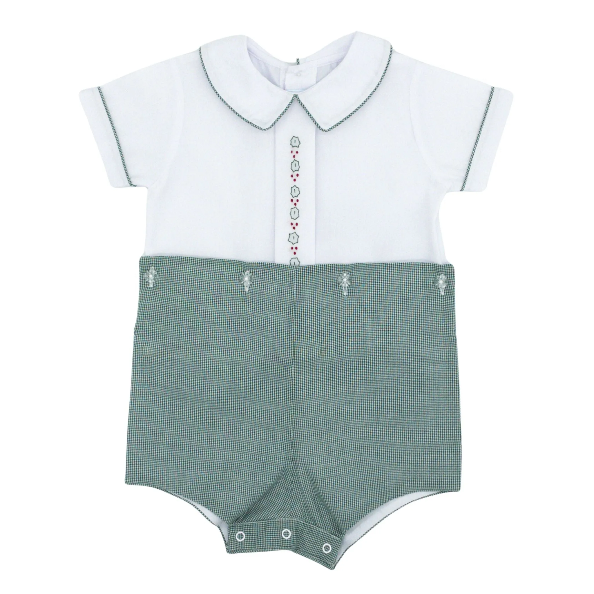 Boys Button-on with Christmas Holly Embroidery - FINAL SALE