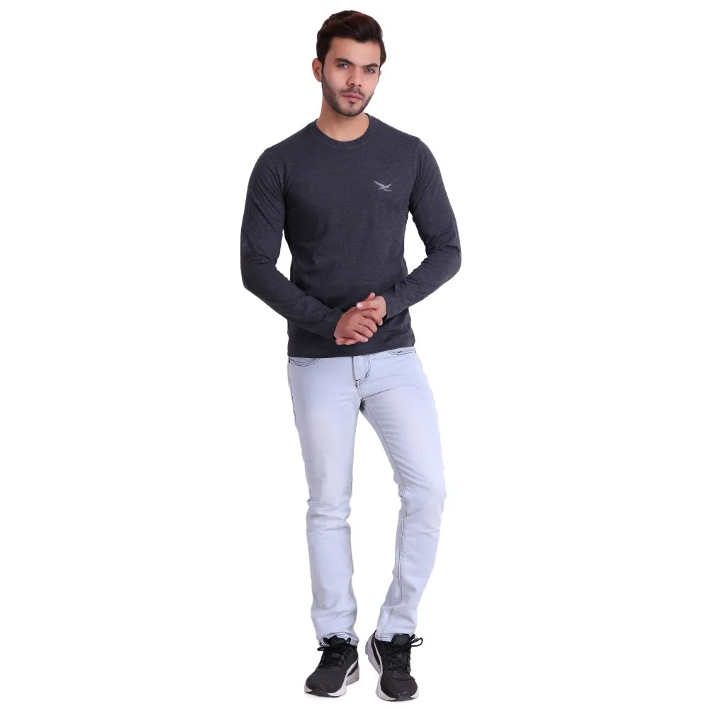 HiFlyers Men Round Neck Full Sleeve Solid Anthra T-Shirt