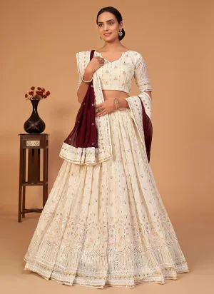 Off White Sequence Wedding Lehenga Choli